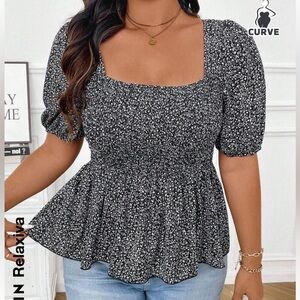 Black All over print Floral Top-Size XL